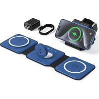 UCOMX 3 in 1 Wireless Charging Station for Multple Devices,Foldable, Travel,Nano for iPhone16 15 14 13 12 Pro Max/Watch 10 9 8 7 6 5 4 3 Ultra/AirPod Pro - Blue